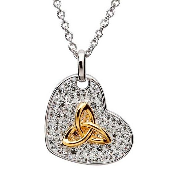 Crystal Heart Necklace with Gold Trinity Knot