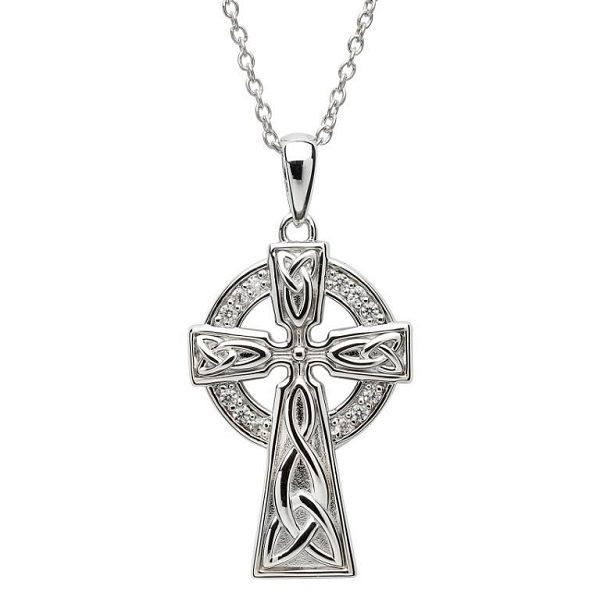 Stone Celtic Trinity Knot Cross Necklace