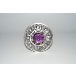 Antique Finish Thistle Plaid Brooch w/ Amethyst Stone