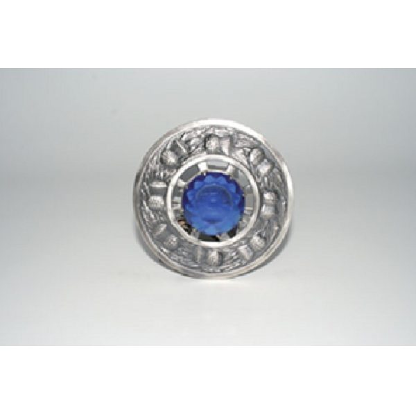 Antique Finish Thistle Plaid Brooch w/ Blue Stone