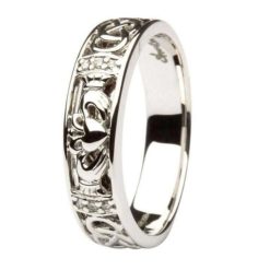 Diamond Set Claddagh with Celtic Knot Work Ladies Wedding Band