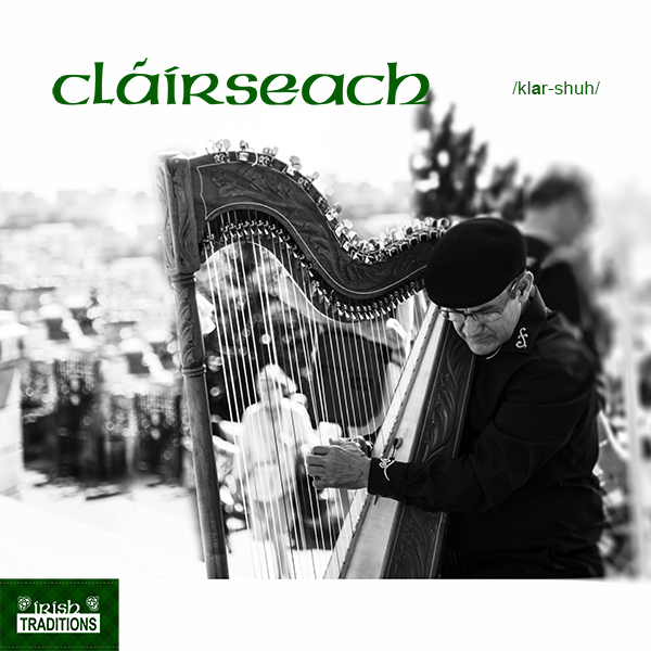 Irish Word for Harp Clairseach BW Photo Irish Harpist