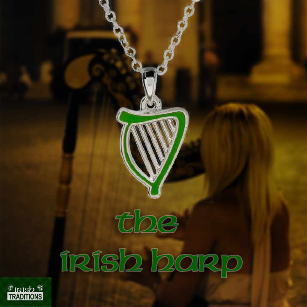 The Irish Harp Necklace Green Enamel
