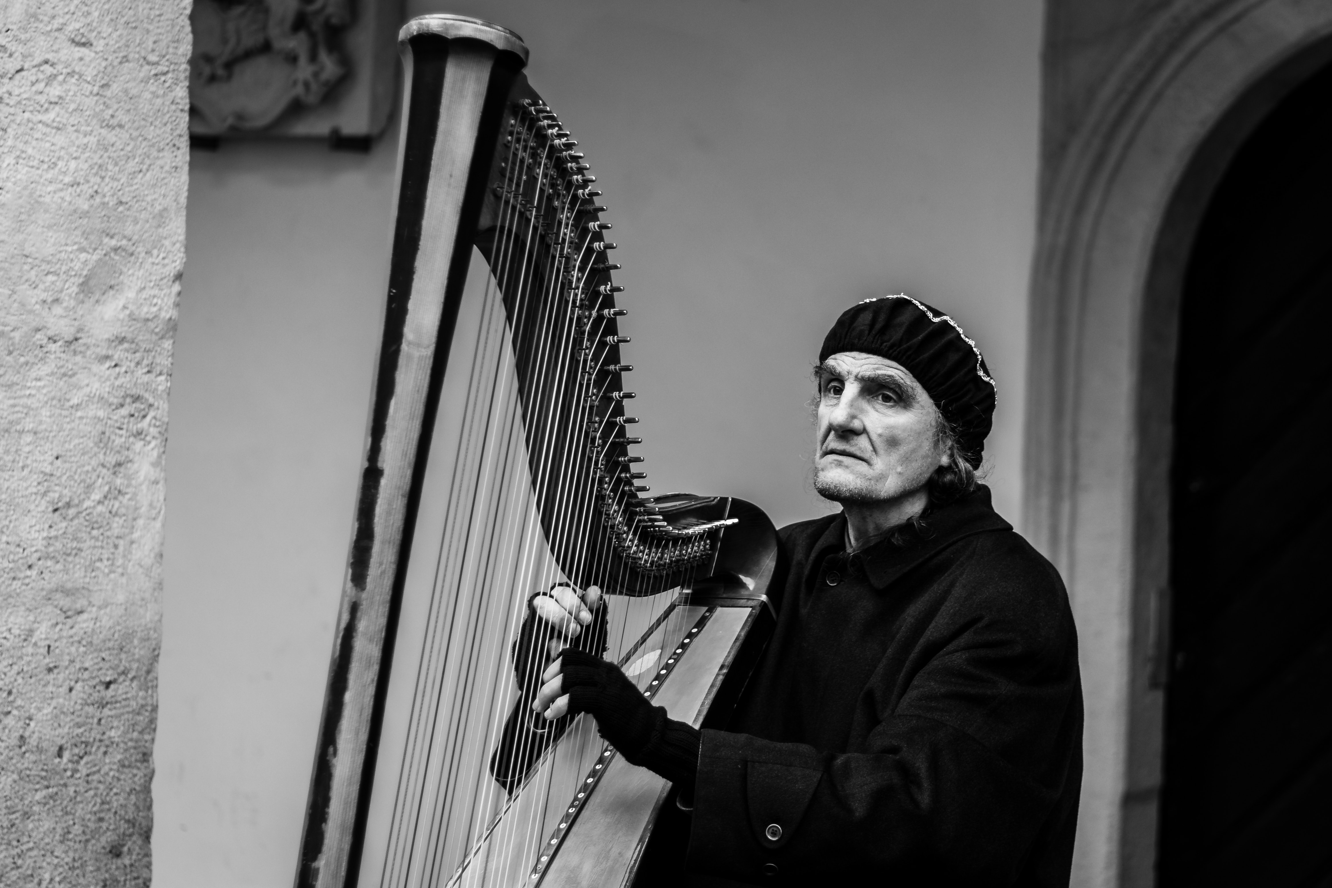 Irish Harpist Black White Photography