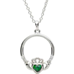Green Gem Claddagh Necklace