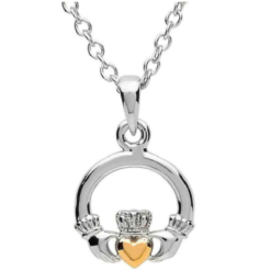 Two Tone Small Claddagh Necklace