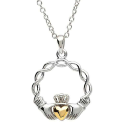 Two Tone Celtic Weave Claddagh Necklace