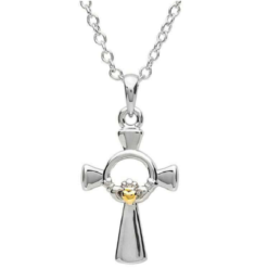 Two Tone Claddagh Cross Necklace