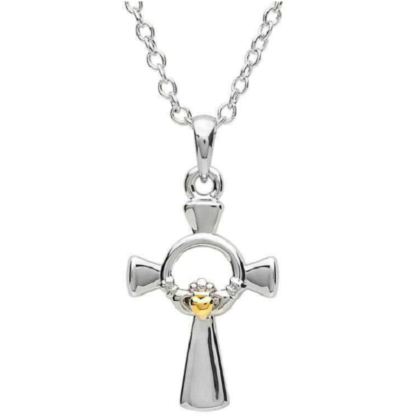 Two Tone Claddagh Cross Necklace
