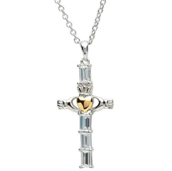 Two Tone Claddagh Cross Necklace