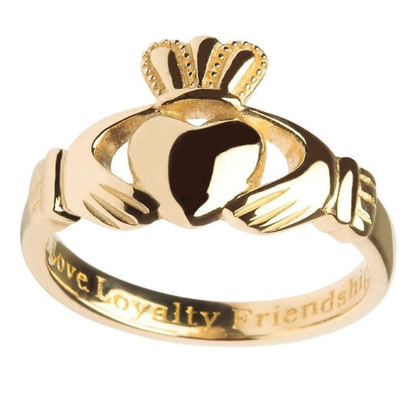 Ladies Engraved Solid Gold Claddagh Ring