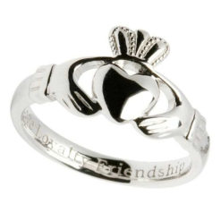 Ladies Engraved Comfort Fit Claddagh Ring Sterling Silver