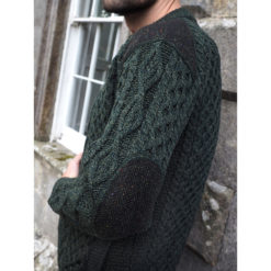 Details of Aran Knit Mens Tweed Sweater Crew with Elbow and Shoulder Patches 2