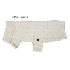 Aran Knit Merino Dog Sweater Buttoned Side View