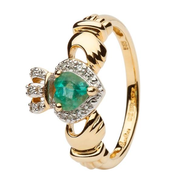Emerald DIamond Gold Claddagh Engagement Ring