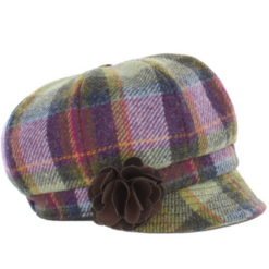 Tweed Newsboy Cap Pink/Green-574-1