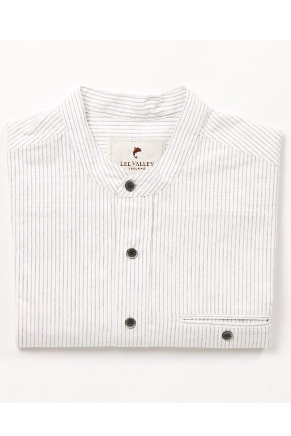 FL40 Pinstriped on Ecru Cotton Comfort Grandfather Shirt