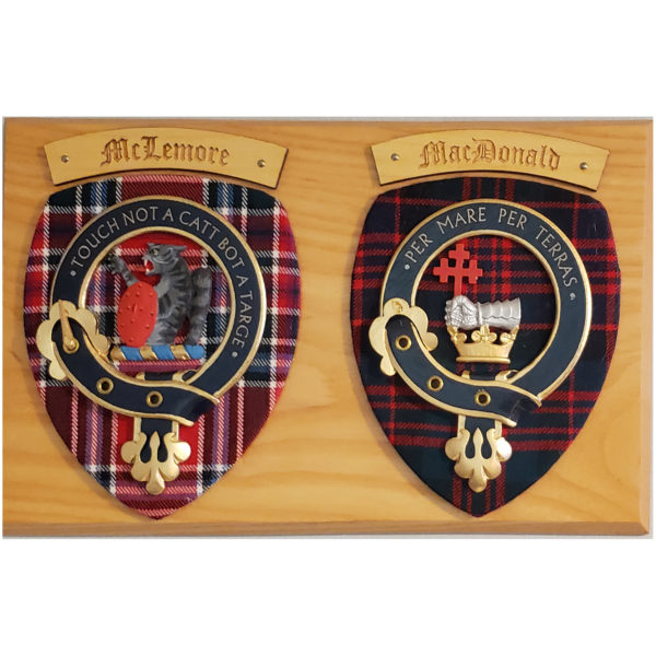 Double Scottish Mounted Belted Crests with Tartan Shields