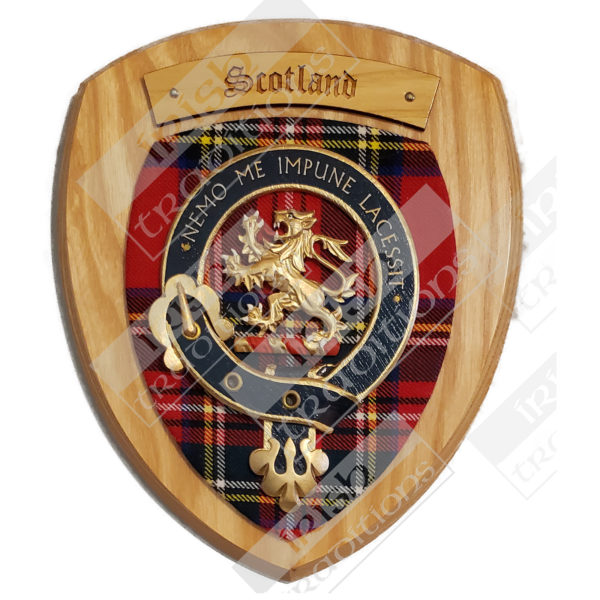 Hand Painted Single Scottish Mounted Belted Crests with Tartan Shields