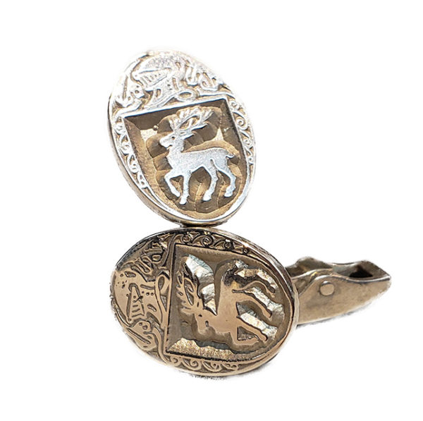 Heraldry Cufflinks Small Oval Stag Silver