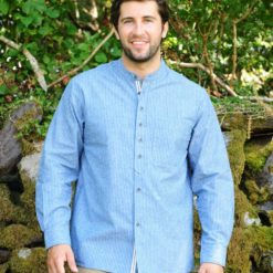 Vintage Blue Striped Comfort Cotton Grandfather Shirt