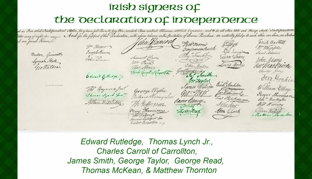 Highlighted Irish Signatures on the Declaration of Independence