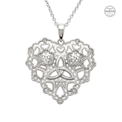 Irish Lace Heart Trinity Necklace Pendant Swarovski