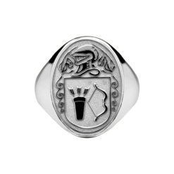 Heavy Oval Coat of Arms Ring Sterling Silver White Gold WebAG300-W