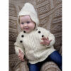 Baby Model wearing an Irish lace knit hoody sweater with football buttons