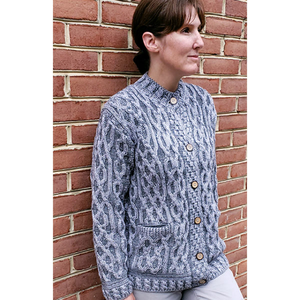 Grey Two-Toned Plaited Celtic Cardigan Generous Fit Cozy Layering