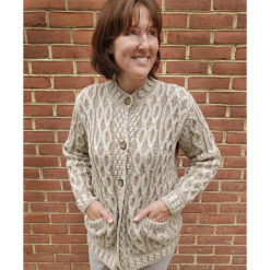 White Two-Toned Plaited Celtic Cardigan Generous Fit Cozy Layering