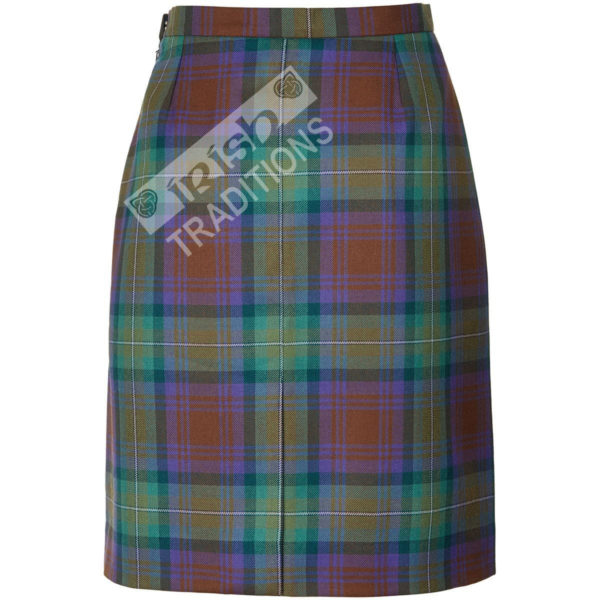 Back of Ladies’ Tartan Laura Skirt Darted Single Vent Pencil Skirt Style