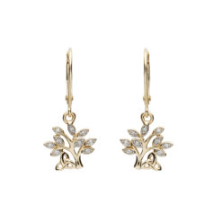 14K_14E676Tree of Life Diamond Drop Earrings in 14K Yellow Gold