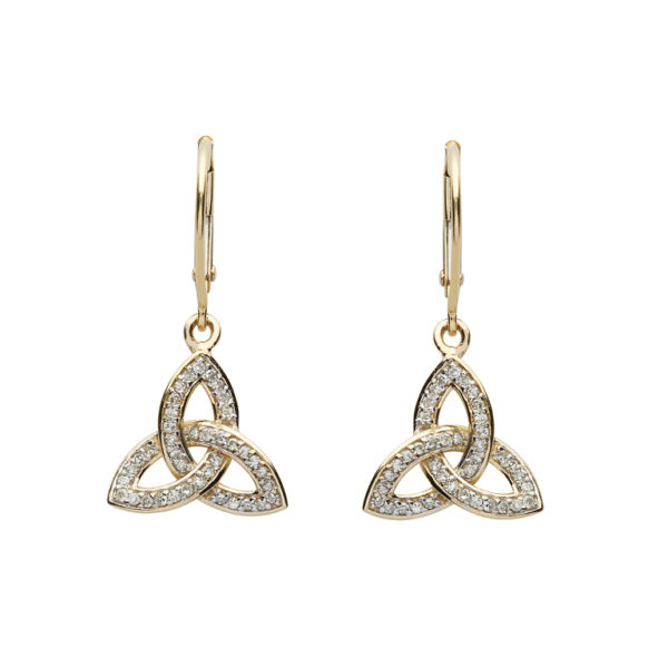 Trinity Diamond Drop Earrings 14K Gold Made in Ireland Gift