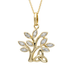 14K Tree of Life with Trinity Knot Diamond Set Pendant