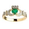 Gold Claddagh Emerald set with Diamonds