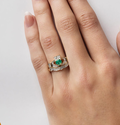 Emerald Claddagh with Band _ Modeled