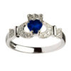 White Gold Claddagh Sapphire set with Diamonds