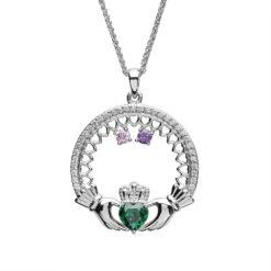 A Mother's Love Birthstone Claddagh Pendant 2 Stones