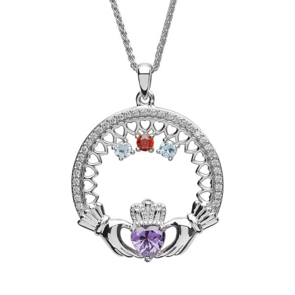 A Mother's Love Birthstone Claddagh Pendant 3 Stones