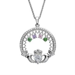 A Mother's Love Birthstone Claddagh Pendant 4 Stones