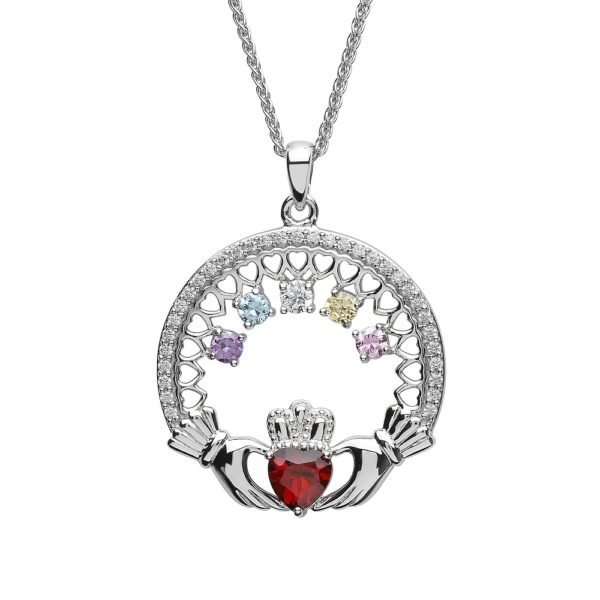 A Mother's Love Birthstone Claddagh Pendant 5 Stones