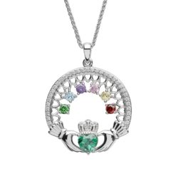 A Mother's Love Birthstone Claddagh Pendant 6 Stones