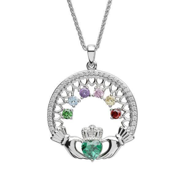 A Mother's Love Birthstone Claddagh Pendant 6 Stones
