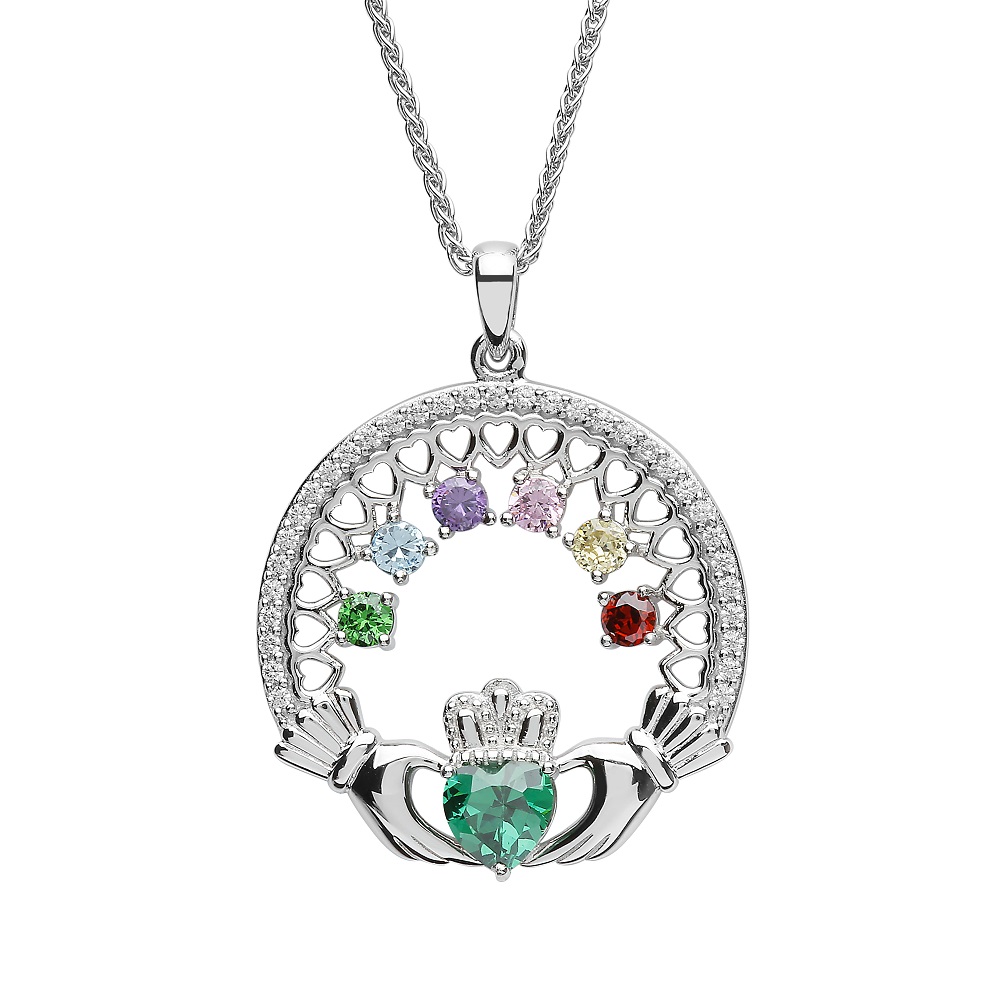 A Mother's Love Birthstone Claddagh Pendant 6 Stones