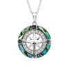 Abalone Shell Compass Pendant Necklace with Sterling Silver and Swarovski Crystals Nautical Jewelry