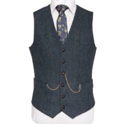 WB Yeats Poets' Series Blue Herringbone Irish Tweed Waistcoat