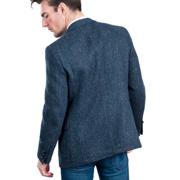 Kavanagh Irish Tweed Jacket Blue Herringbone Modeled Back