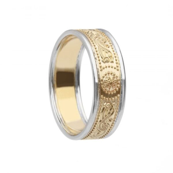 Narrow With Rails Yellow Gold White Rails Celtic Warrior Wedding Ring