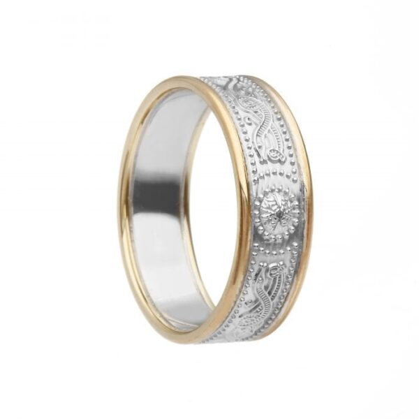 Narrow With Rails White Gold Yellow Rails Celtic Warrior Wedding Ring